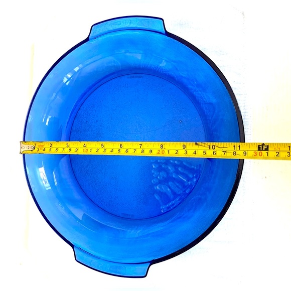 Cobalt blue glass deep round shaped serving plate with two handles serving dish - Picture 3 of 15